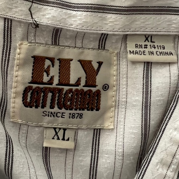 Ely cattleman mens xl stripe pearl snap white button front long sleeve shirt - Picture 9 of 10